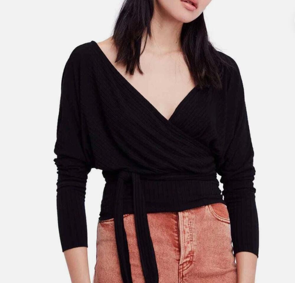 We the Free / Free People Black East Coast Wrap Top Size Large